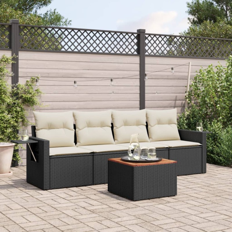 vidaXL 5-tlg. Garten-Sofagarnitur mit Kissen Schwarz Poly Rattan vidaXL 5-tlg. Garten-Sofagarnitur mit Kissen Schwarz Poly Rattan