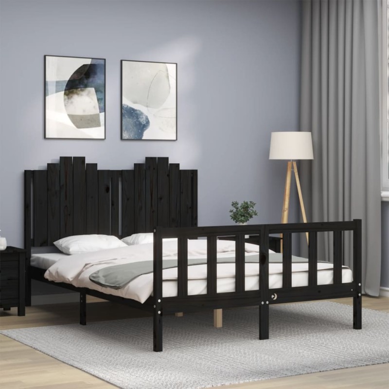 Massivholzbett mit Kopfteil Schwarz 140x200 cm Massivholzbett mit Kopfteil Schwarz 140x200 cm