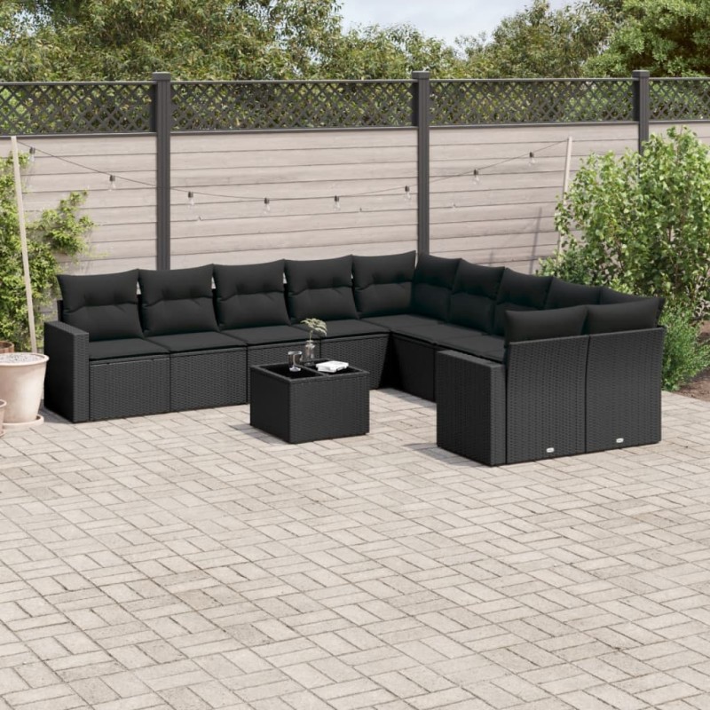 vidaXL 11-tlg. Garten-Sofagarnitur mit Kissen Schwarz Poly Rattan vidaXL 11-tlg. Garten-Sofagarnitur mit Kissen Schwarz Poly Rattan