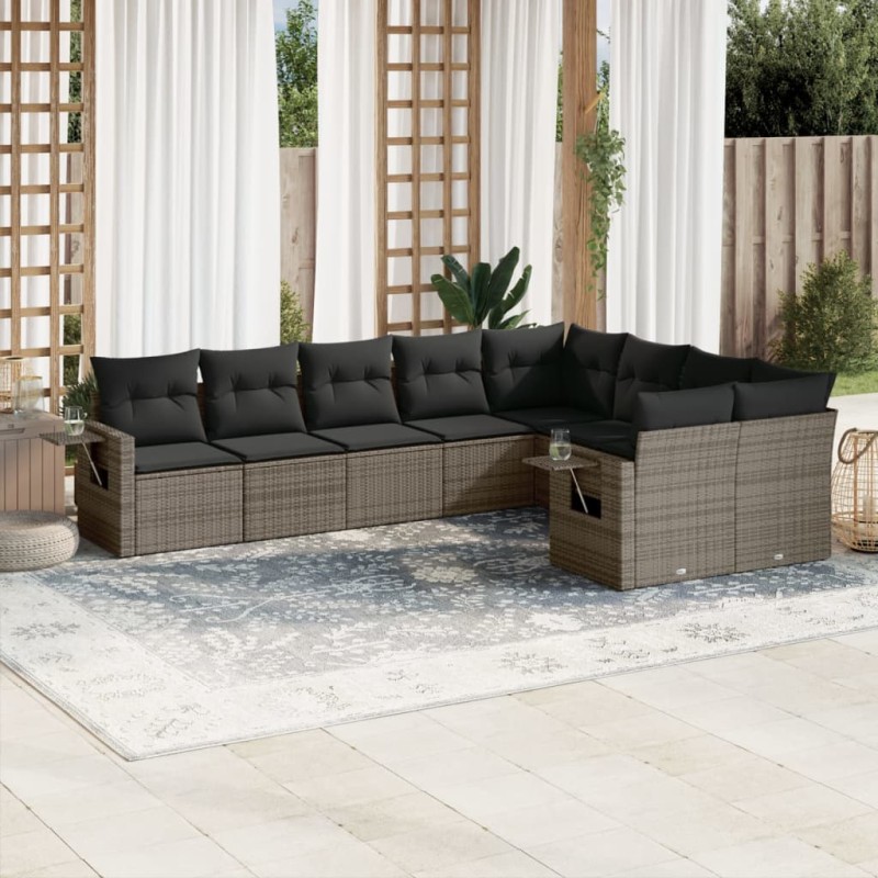 vidaXL 9-tlg. Garten-Sofagarnitur mit Kissen Grau Poly Rattan vidaXL 9-tlg. Garten-Sofagarnitur mit Kissen Grau Poly Rattan