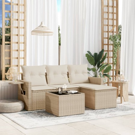 vidaXL 4-tlg. Garten-Sofagarnitur mit Kissen Beige Poly Rattan