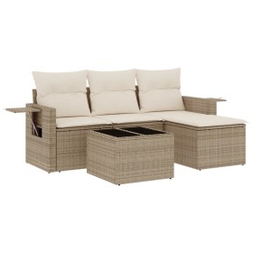 vidaXL 4-tlg. Garten-Sofagarnitur mit Kissen Beige Poly Rattan