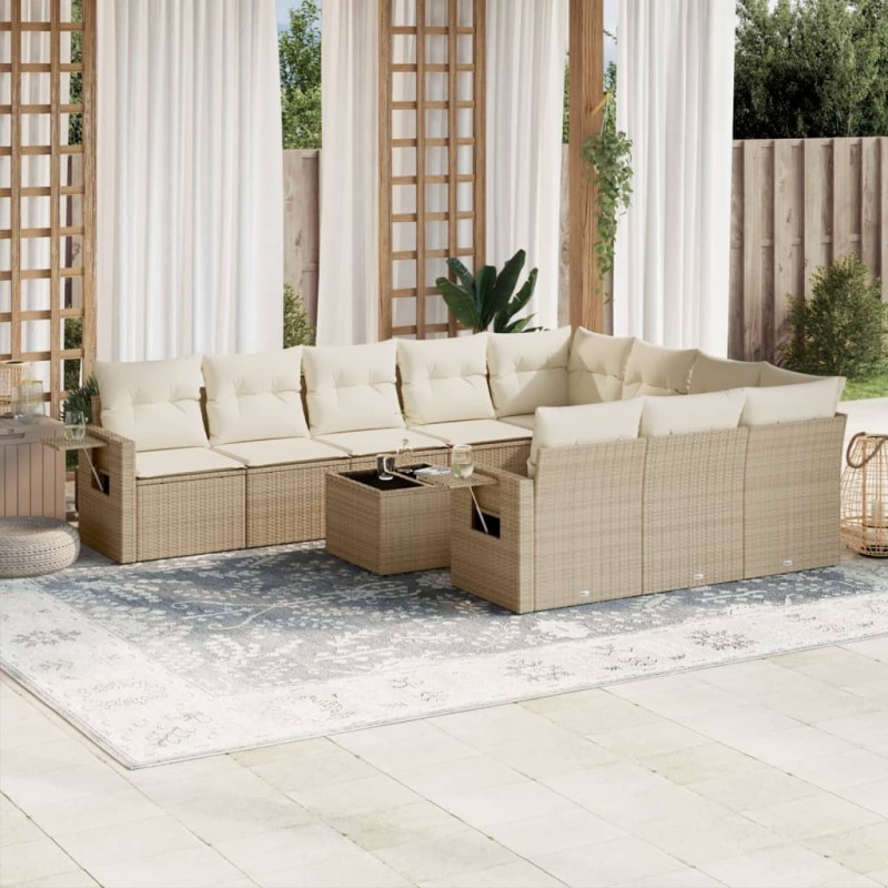 vidaXL 11-tlg. Garten-Sofagarnitur mit Kissen Beige Poly Rattan vidaXL 11-tlg. Garten-Sofagarnitur mit Kissen Beige Poly Rattan