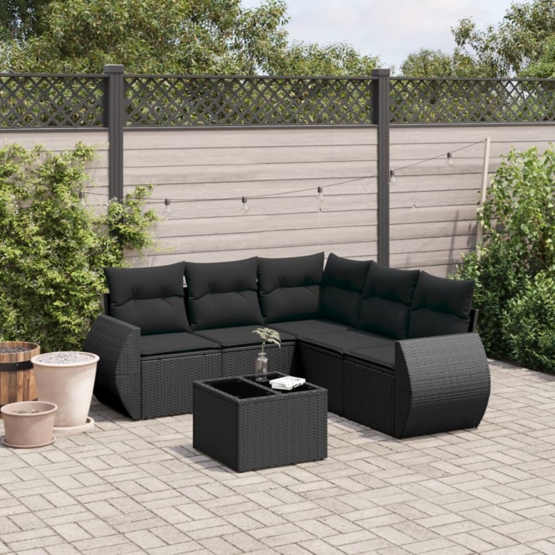 vidaXL 6-tlg. Garten-Sofagarnitur mit Kissen Schwarz Poly Rattan vidaXL 6-tlg. Garten-Sofagarnitur mit Kissen Schwarz Poly Rattan