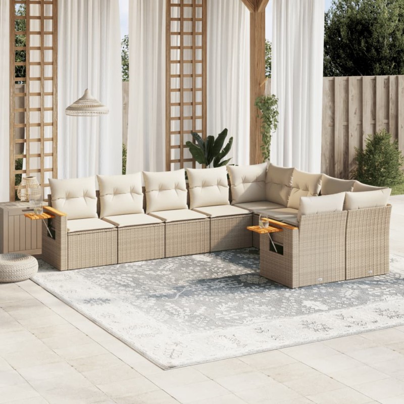 vidaXL 9-tlg. Garten-Sofagarnitur mit Kissen Beige Poly Rattan vidaXL 9-tlg. Garten-Sofagarnitur mit Kissen Beige Poly Rattan