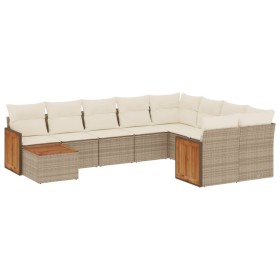 vidaXL 10-tlg. Garten-Sofagarnitur mit Kissen Beige Poly Rattan