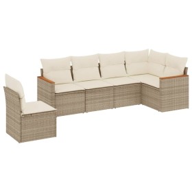 vidaXL 6-tlg. Garten-Sofagarnitur mit Kissen Beige Poly Rattan
