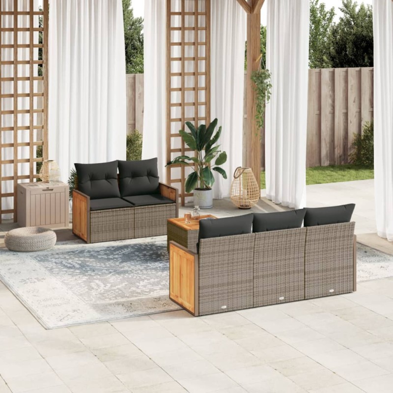 vidaXL 6-tlg. Garten-Sofagarnitur mit Kissen Grau Poly Rattan vidaXL 6-tlg. Garten-Sofagarnitur mit Kissen Grau Poly Rattan