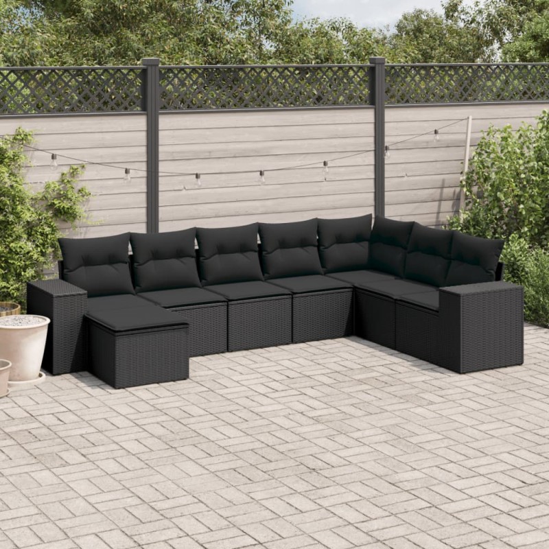 vidaXL 8-tlg. Garten-Sofagarnitur mit Kissen Schwarz Poly Rattan vidaXL 8-tlg. Garten-Sofagarnitur mit Kissen Schwarz Poly Rattan