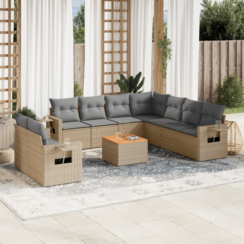 vidaXL 10-tlg. Garten-Sofagarnitur mit Kissen Beige Poly Rattan vidaXL 10-tlg. Garten-Sofagarnitur mit Kissen Beige Poly Rattan