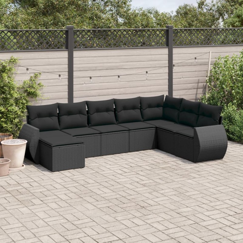 vidaXL 8-tlg. Garten-Sofagarnitur mit Kissen Schwarz Poly Rattan vidaXL 8-tlg. Garten-Sofagarnitur mit Kissen Schwarz Poly Rattan