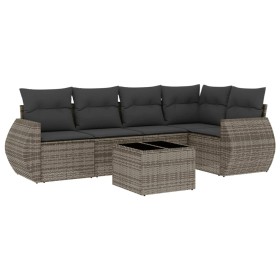 vidaXL 6-tlg. Garten-Sofagarnitur mit Kissen Grau Poly Rattan