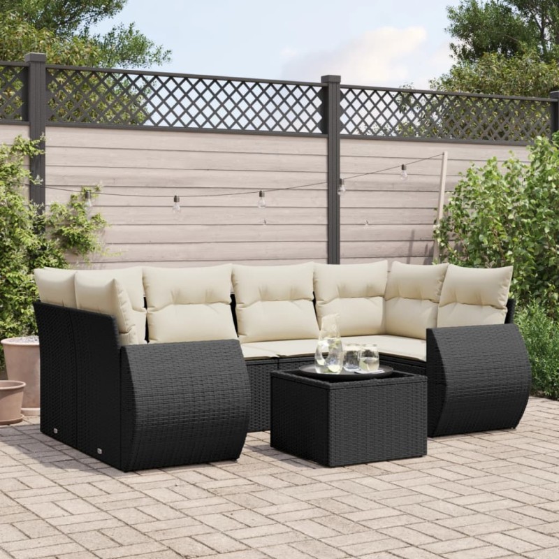 vidaXL 7-tlg. Garten-Sofagarnitur mit Kissen Schwarz Poly Rattan vidaXL 7-tlg. Garten-Sofagarnitur mit Kissen Schwarz Poly Rattan
