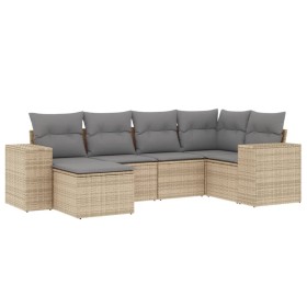 vidaXL 6-tlg. Garten-Sofagarnitur mit Kissen Beige Poly Rattan