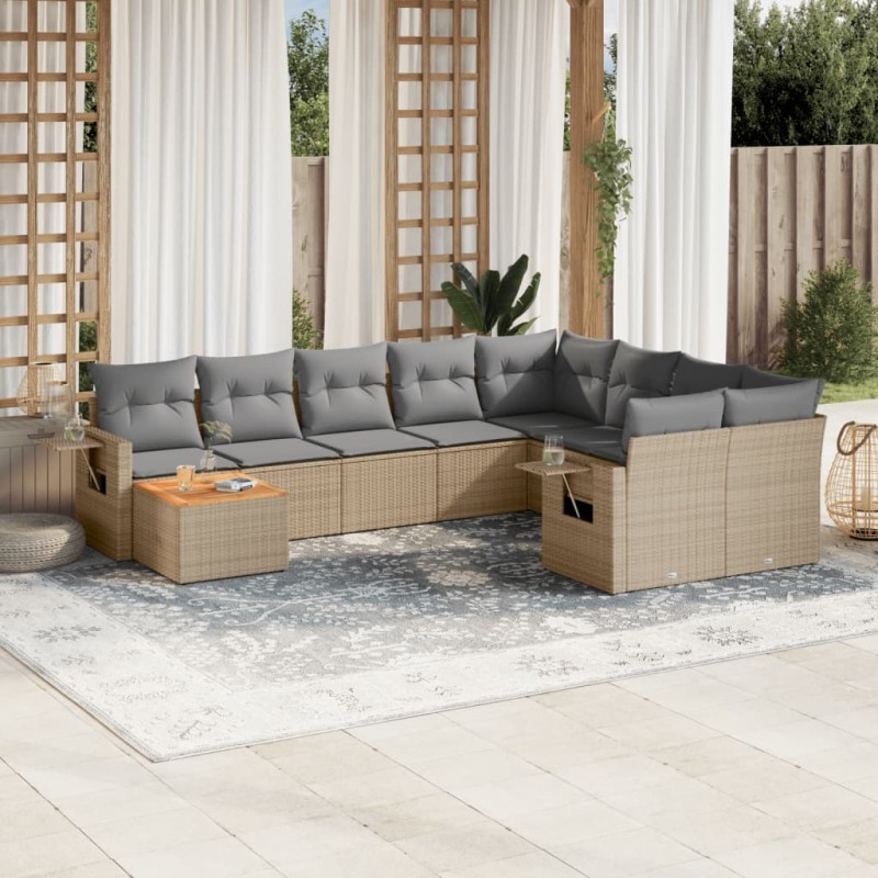 vidaXL 10-tlg. Garten-Sofagarnitur mit Kissen Beige Poly Rattan vidaXL 10-tlg. Garten-Sofagarnitur mit Kissen Beige Poly Rattan