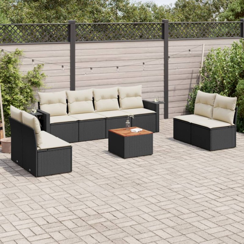 vidaXL 9-tlg. Garten-Sofagarnitur mit Kissen Schwarz Poly Rattan vidaXL 9-tlg. Garten-Sofagarnitur mit Kissen Schwarz Poly Rattan