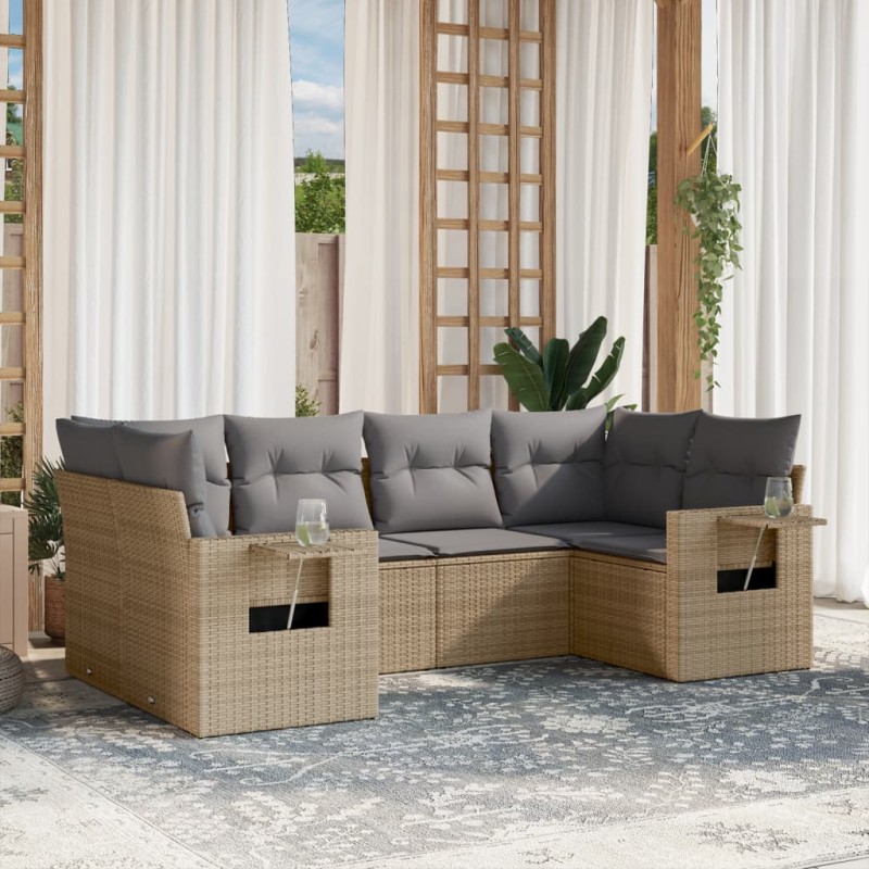 vidaXL 6-tlg. Garten-Sofagarnitur mit Kissen Beige Poly Rattan vidaXL 6-tlg. Garten-Sofagarnitur mit Kissen Beige Poly Rattan