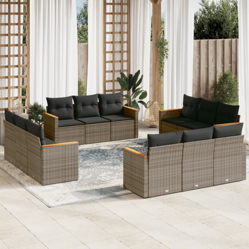 vidaXL 12-tlg. Garten-Sofagarnitur mit Kissen Grau Poly Rattan vidaXL 12-tlg. Garten-Sofagarnitur mit Kissen Grau Poly Rattan