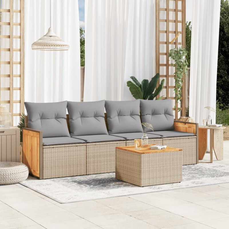 vidaXL 5-tlg. Garten-Sofagarnitur mit Kissen Beige Poly Rattan vidaXL 5-tlg. Garten-Sofagarnitur mit Kissen Beige Poly Rattan