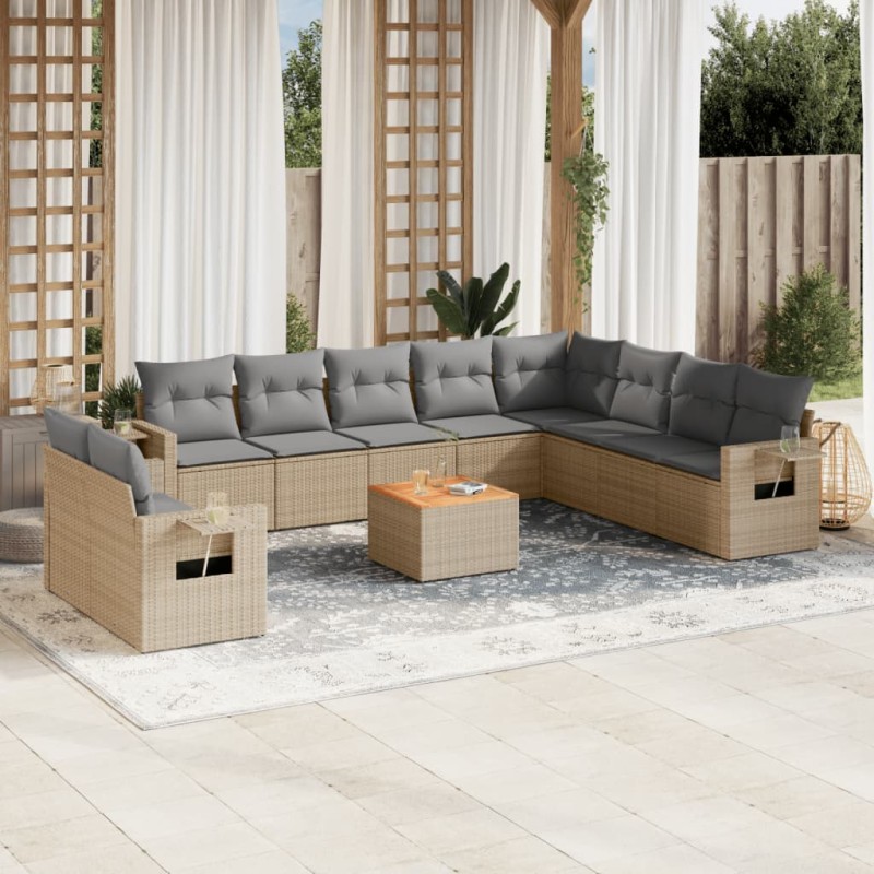 vidaXL 11-tlg. Garten-Sofagarnitur mit Kissen Beige Poly Rattan vidaXL 11-tlg. Garten-Sofagarnitur mit Kissen Beige Poly Rattan