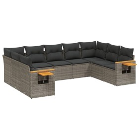 vidaXL 9-tlg. Garten-Sofagarnitur mit Kissen Grau Poly Rattan