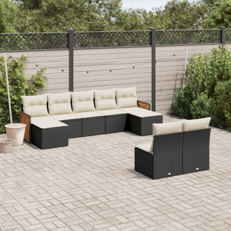 vidaXL 9-tlg. Garten-Sofagarnitur mit Kissen Schwarz Poly Rattan vidaXL 9-tlg. Garten-Sofagarnitur mit Kissen Schwarz Poly Rattan
