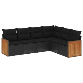vidaXL 6-tlg. Garten-Sofagarnitur mit Kissen Schwarz Poly Rattan