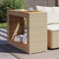vidaXL Garten-Beistelltisch mit Holzplatte Beige Poly Rattan vidaXL Garten-Beistelltisch mit Holzplatte Beige Poly Rattan