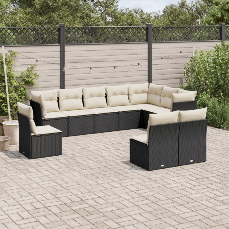 vidaXL 10-tlg. Garten-Sofagarnitur mit Kissen Schwarz Poly Rattan vidaXL 10-tlg. Garten-Sofagarnitur mit Kissen Schwarz Poly Rattan