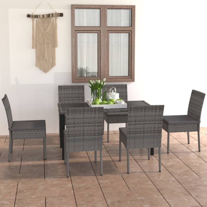 7-tlg. Garten-Essgruppe Poly Rattan Grau 7-tlg. Garten-Essgruppe Poly Rattan Grau