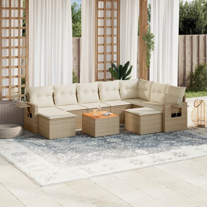 vidaXL 10-tlg. Garten-Sofagarnitur mit Kissen Beige Poly Rattan vidaXL 10-tlg. Garten-Sofagarnitur mit Kissen Beige Poly Rattan