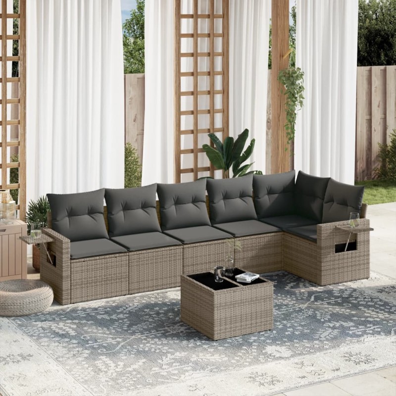 vidaXL 7-tlg. Garten-Sofagarnitur mit Kissen Grau Poly Rattan vidaXL 7-tlg. Garten-Sofagarnitur mit Kissen Grau Poly Rattan