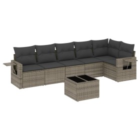 vidaXL 7-tlg. Garten-Sofagarnitur mit Kissen Grau Poly Rattan