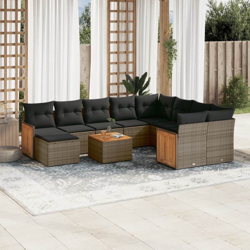vidaXL 11-tlg. Garten-Sofagarnitur mit Kissen Grau Poly Rattan vidaXL 11-tlg. Garten-Sofagarnitur mit Kissen Grau Poly Rattan