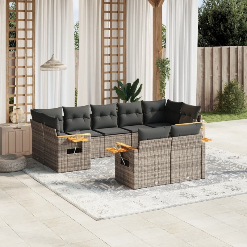 vidaXL 9-tlg. Garten-Sofagarnitur mit Kissen Grau Poly Rattan vidaXL 9-tlg. Garten-Sofagarnitur mit Kissen Grau Poly Rattan