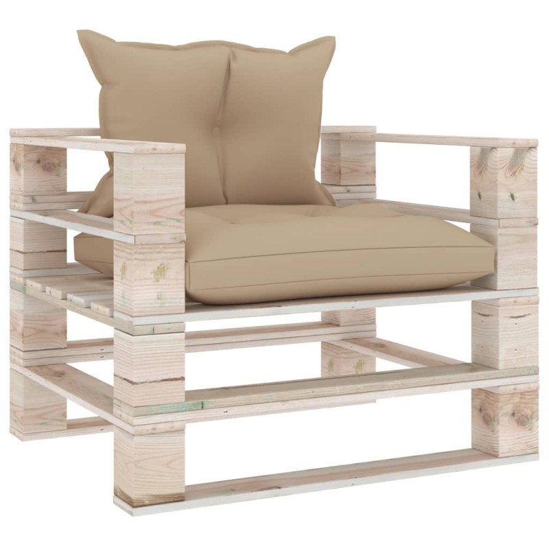 Garten-Palettensofa mit Beigen Kissen Kiefernholz Garten-Palettensofa mit Beigen Kissen Kiefernholz
