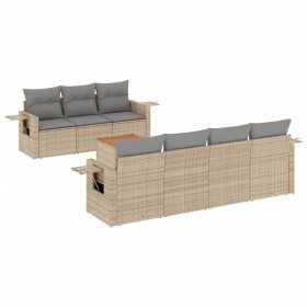 vidaXL 8-tlg. Garten-Sofagarnitur mit Kissen Beige Poly Rattan