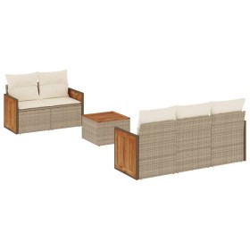 vidaXL 6-tlg. Garten-Sofagarnitur mit Kissen Beige Poly Rattan