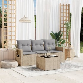 vidaXL 4-tlg. Garten-Sofagarnitur mit Kissen Beige Poly Rattan