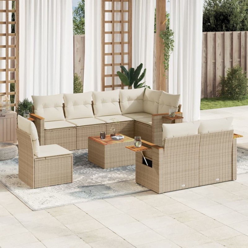 vidaXL 9-tlg. Garten-Sofagarnitur mit Kissen Beige Poly Rattan vidaXL 9-tlg. Garten-Sofagarnitur mit Kissen Beige Poly Rattan