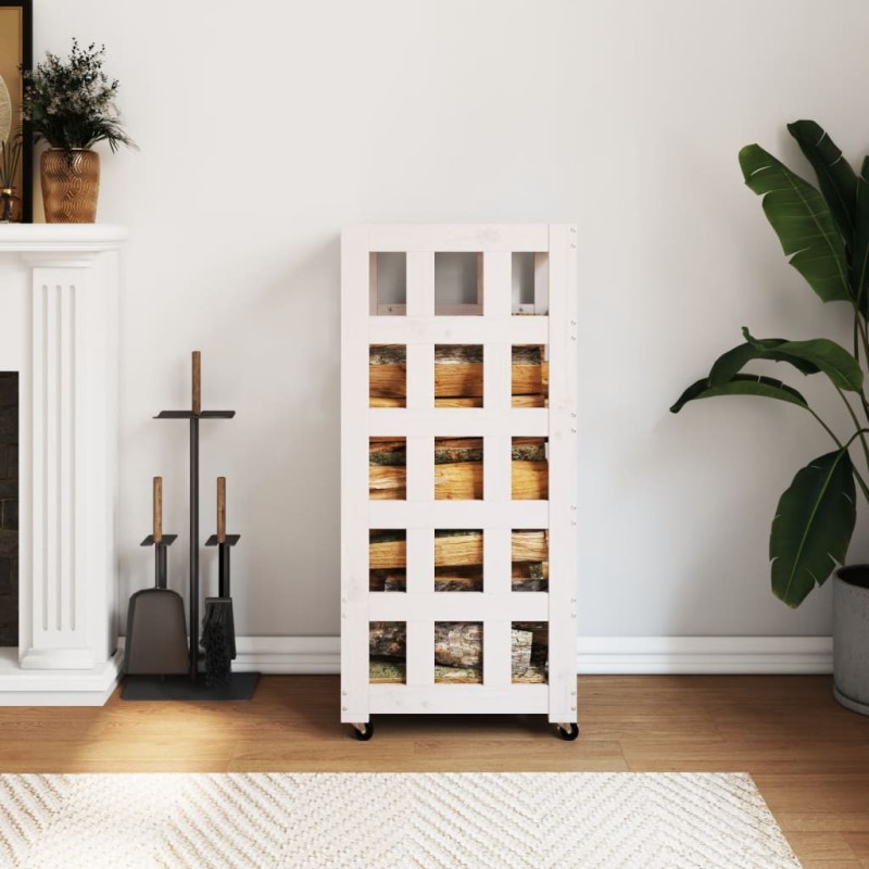 vidaXL Kaminholzregal mit Rollen Weiß 40x49x110 cm Massivholz Kiefer vidaXL Kaminholzregal mit Rollen Weiß 40x49x110 cm Massivholz Kiefer