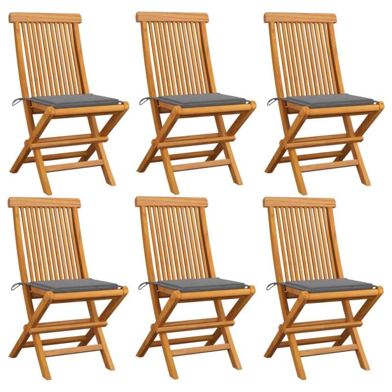Gartenstühle mit Grauen Kissen 6 Stk. Massivholz Teak Gartenstühle mit Grauen Kissen 6 Stk. Massivholz Teak