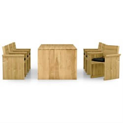 vidaXL 7-tlg. Garten-Essgruppe mit Kissen Imprägniertes Kiefernholz