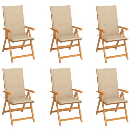 vidaXL Gartenstühle 6 Stk. mit Beigen Kissen Massivholz Teak
