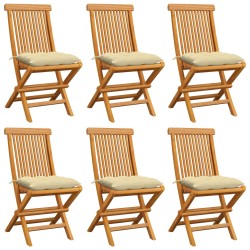 Gartenstühle mit Cremeweißen Kissen 6 Stk. Massivholz Teak