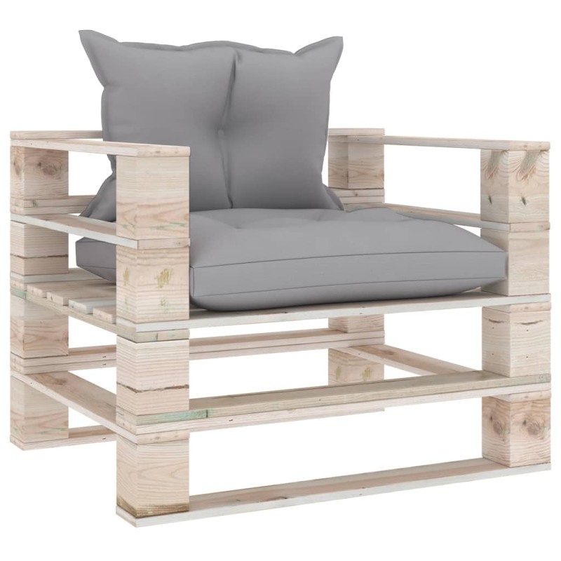 vidaXL Outdoor-Sofa Paletten mit Kissen in Grau Kiefernholz vidaXL Outdoor-Sofa Paletten mit Kissen in Grau Kiefernholz