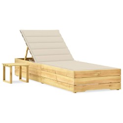 Garten-Sonnenliege mit Tisch und Auflage Kiefer Imprägniert