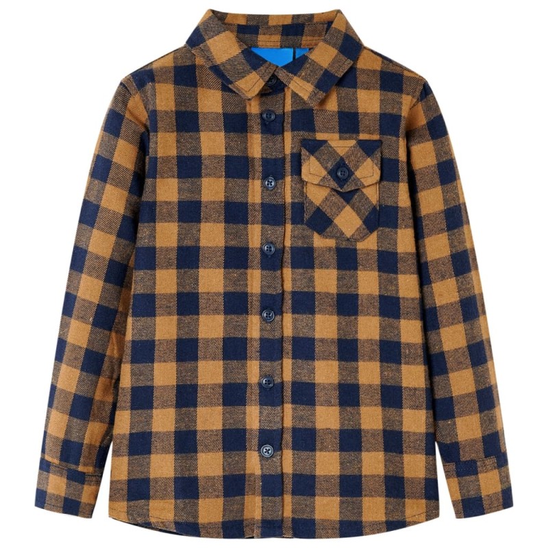 Kinderhemd Karomuster Cognac und Blau 92 Kinderhemd Karomuster Cognac und Blau 92