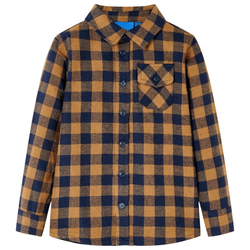 Kinderhemd Karomuster Cognac und Blau 116 Kinderhemd Karomuster Cognac und Blau 116