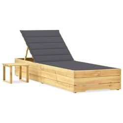 Garten-Sonnenliege mit Tisch und Auflage Kiefer Imprägniert